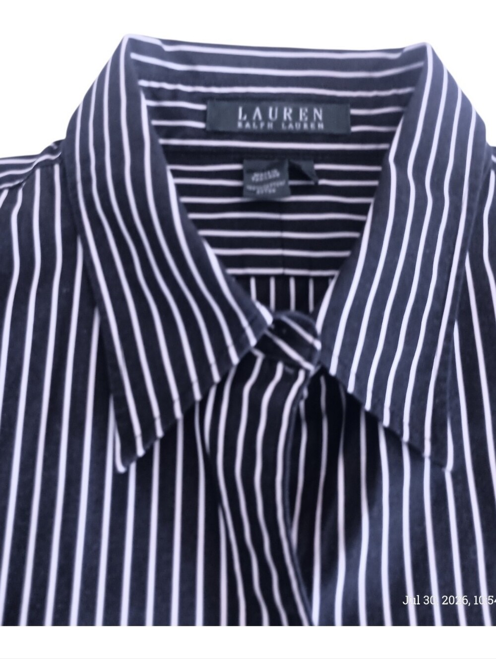 Lauren Ralph Lauren Womens Black Button Shirt XL Vertical White Striped Cotton - Picture 6 of 10